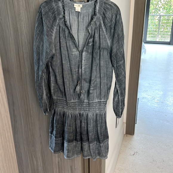 NATURAL LIFE 100% cotton gauze dyed blue mini peasant dress M - Picture 9 of 14